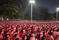 Kemeriahan Nobar Timnas Indonesia U-23 Vs Uzbekistan di Plaza Utara GBK